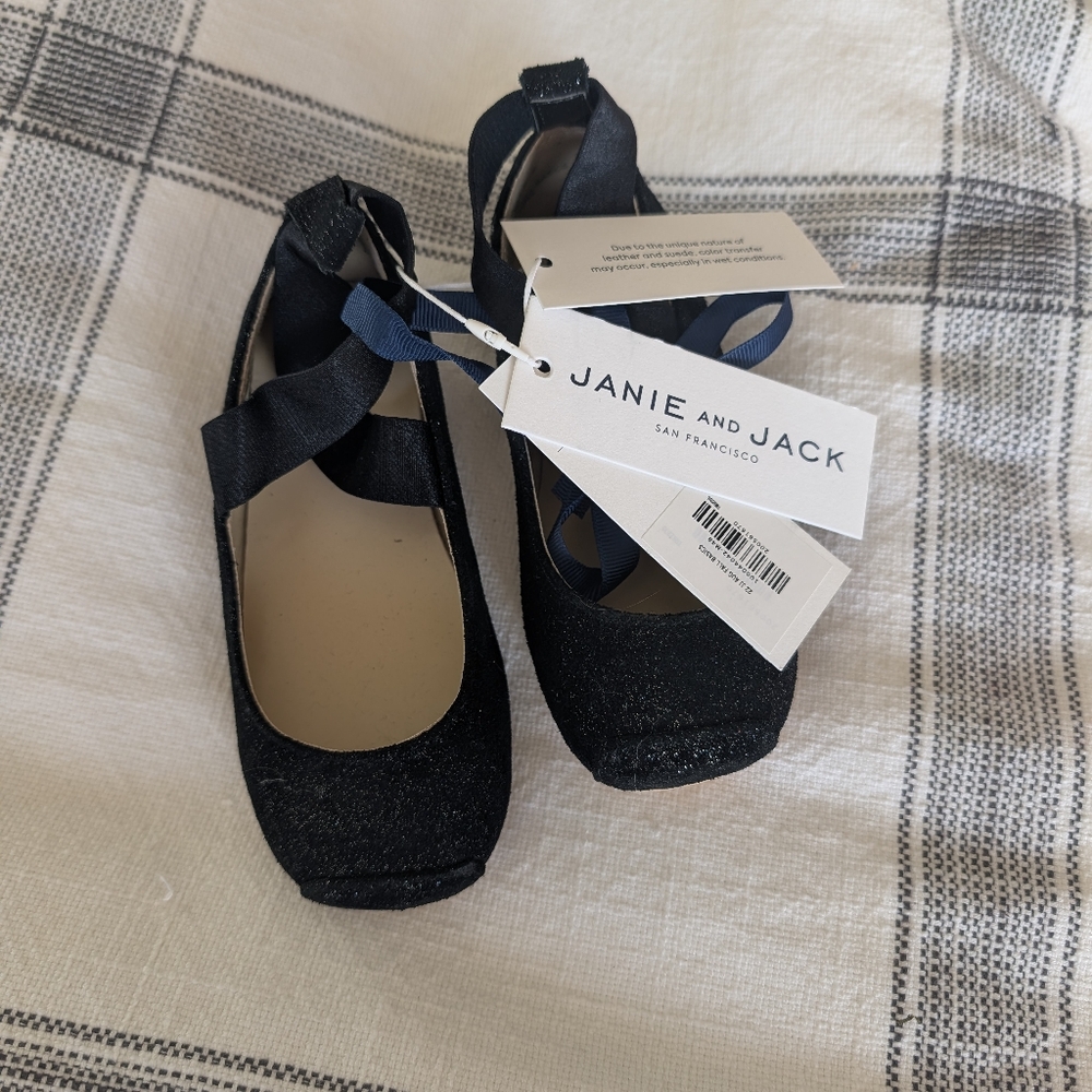 Janie and Jack | Toddler Ballet Flats | Fancy Black Sparkle | Size 8